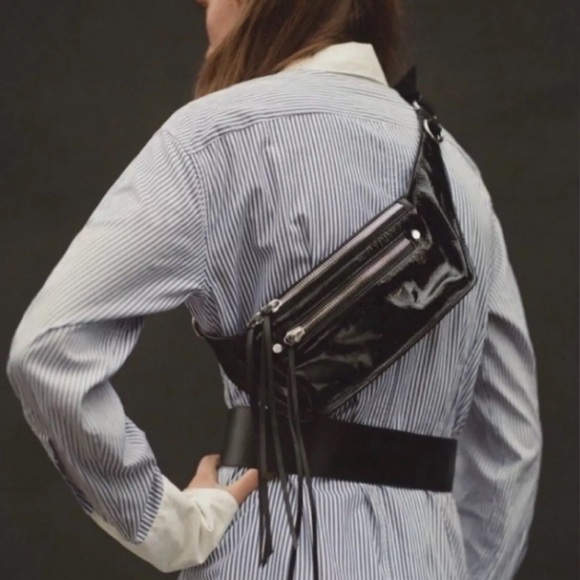 RAG & BONE Ellis black patent leather fanny pack - Picture 1 of 6